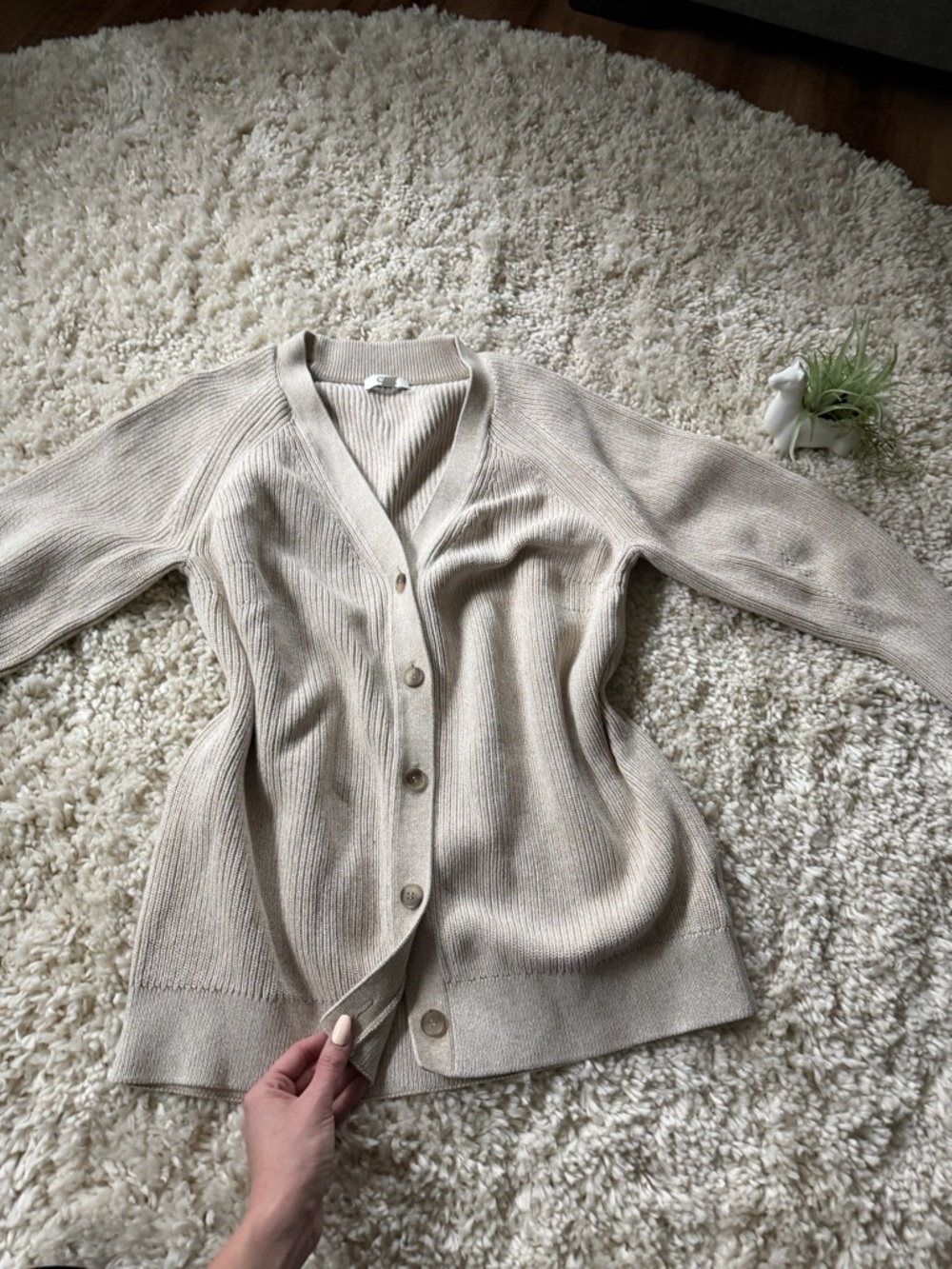 COS Neutral high and thick knit spring Cream Ribbed Button-Front Cardigan